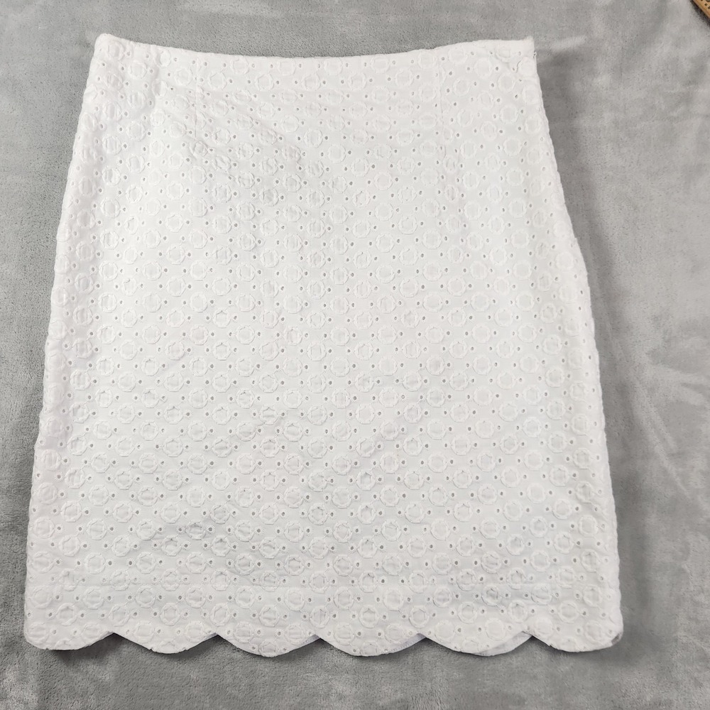 Lulu-B White Eyelet Mini Skirt 2 Scalloped Hem Coastal Cowgirl Preppy Classic